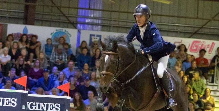 Richard Spooner and Arthos R race to the blue in Friday Night's Murieta Inn, Spa & Restaurant 1.45m FEI Class during Sacramento International World Cup™ Week