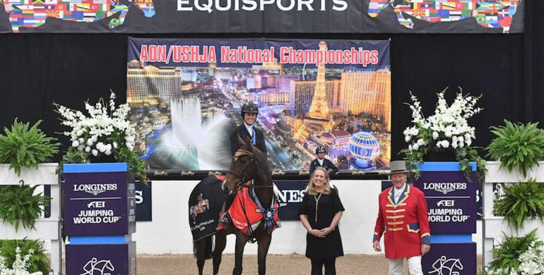 Nicole Shahinian-Simpson and Akuna Mattata fly to victory in the FEI 1.50 Las Vegas National Welcome Jumper Speed Classic