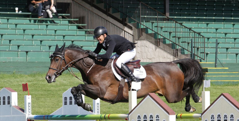 Kent Farrington celebrates his fourth victory of the 2019 Spruce Meadows Summer Series