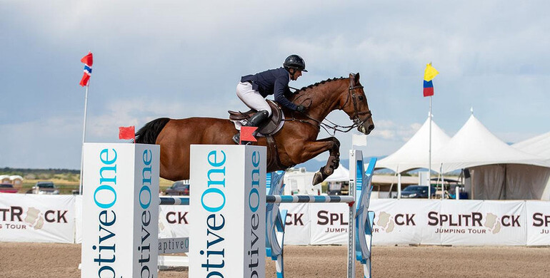 Mathis Schwentker wins the CaptiveOne Welcome Stake at the Split Rock Jumping Tour's Santa Fe International