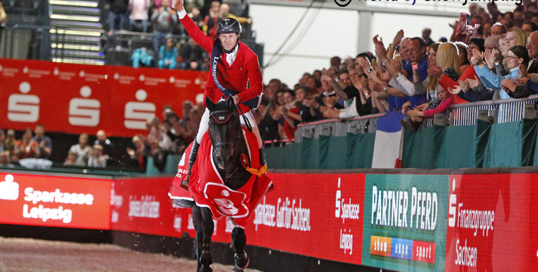 Hans-Dieter Dreher is the hero of the day in the Longines FEI World Cup in Leipzig