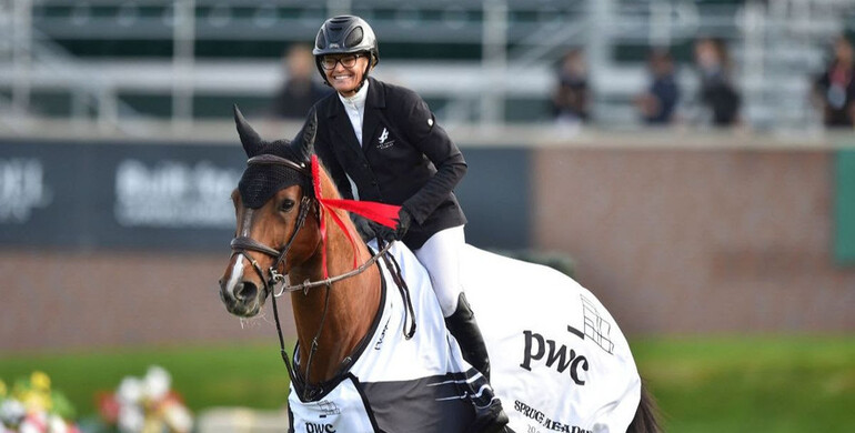 Erynn Ballard rides to the victory in the first Canadian win of the Spruce Meadows 2021 season