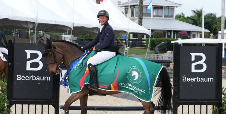 Matthew Sampson charges to the finish in the $37,000 Beerbaum Stables Grand Prix qualifier CSI2*