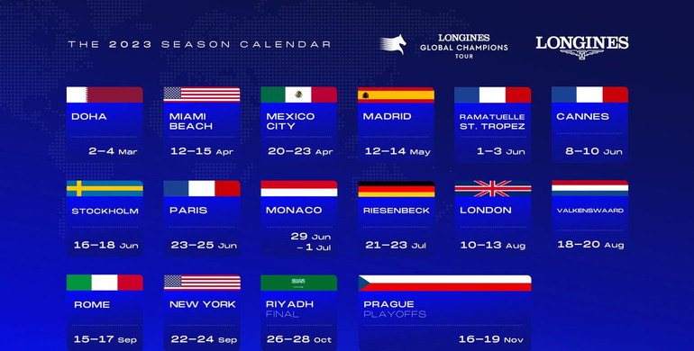 Longines Global Champions Tour announces 16-stage calendar for 2023