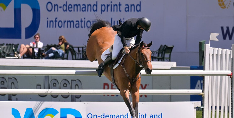Matthew Sampson and Elisa BJX victorious in the West Canadian Cup, presented by WCD, at Spruce Meadows