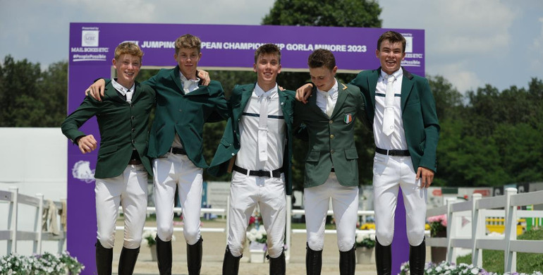 The medallists at the FEI Jumping European Championships for Young Riders, Juniors and Children 2023
