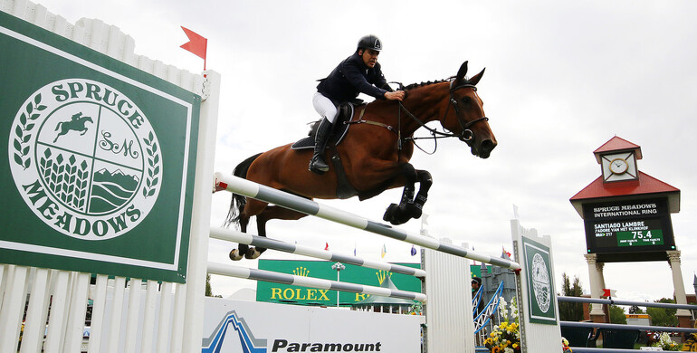 Santiago Lambre and J'Adore van het Klinkhof top the Paramount Resource CSI2* Grand Prix at the Spruce Meadows 'Masters'