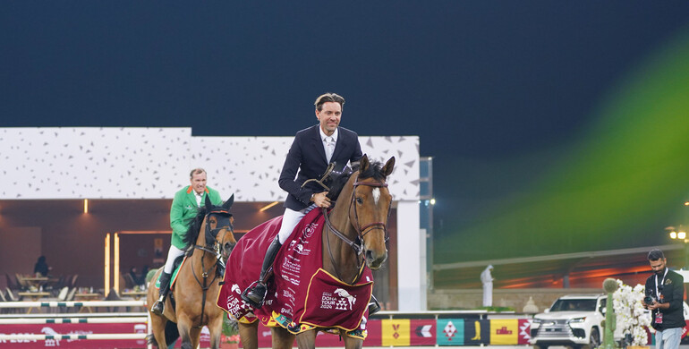 Simon Delestre and Olga van de Kruishoeve win Thursday's CSI4* 1.50m at the Doha Tour