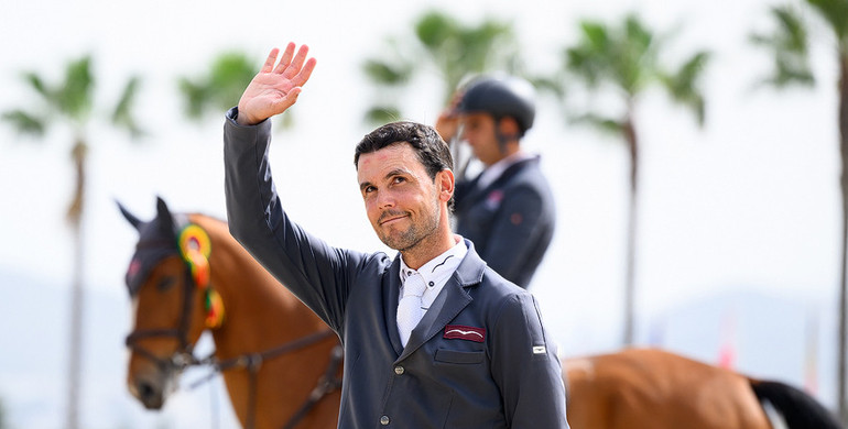 Sergio Alvarez Moya and Jackson top a Spanish podium in the CSI2* 1.45m Grand Prix presented by Dammann Reitplatz. -u. Sportplatzbau GmbH at Spring MET IV 2024